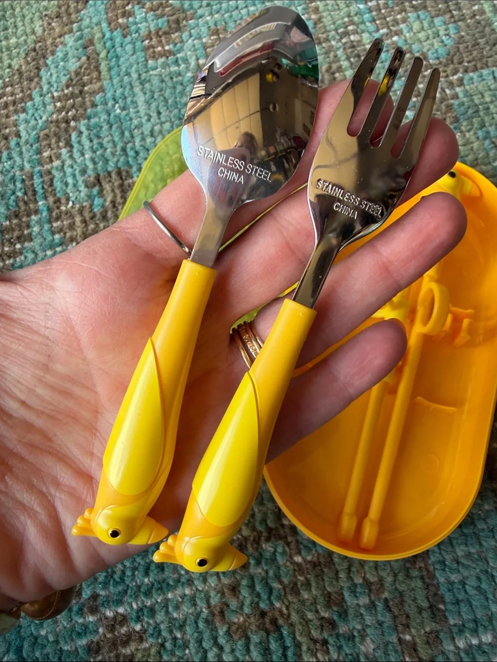 One set of Yellow Parrot Children's Cutlery Set with Carrying Case ~ Target
